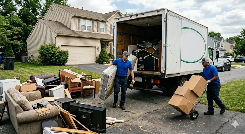 professional junk removal team remove junk from resedential property.